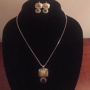 Necklace and earrings.